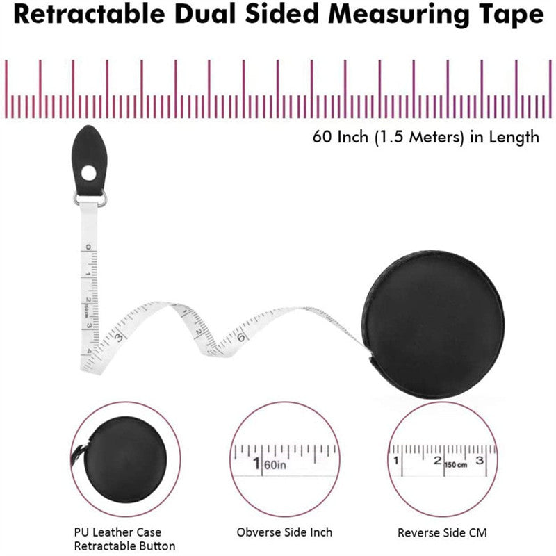 WINTAP 2Pcs/Set Leather Retractable Tape Measure For Body Roll 1.5m/ 60inch Dual Side Sewing Tape Measure Craft Measurement Tool