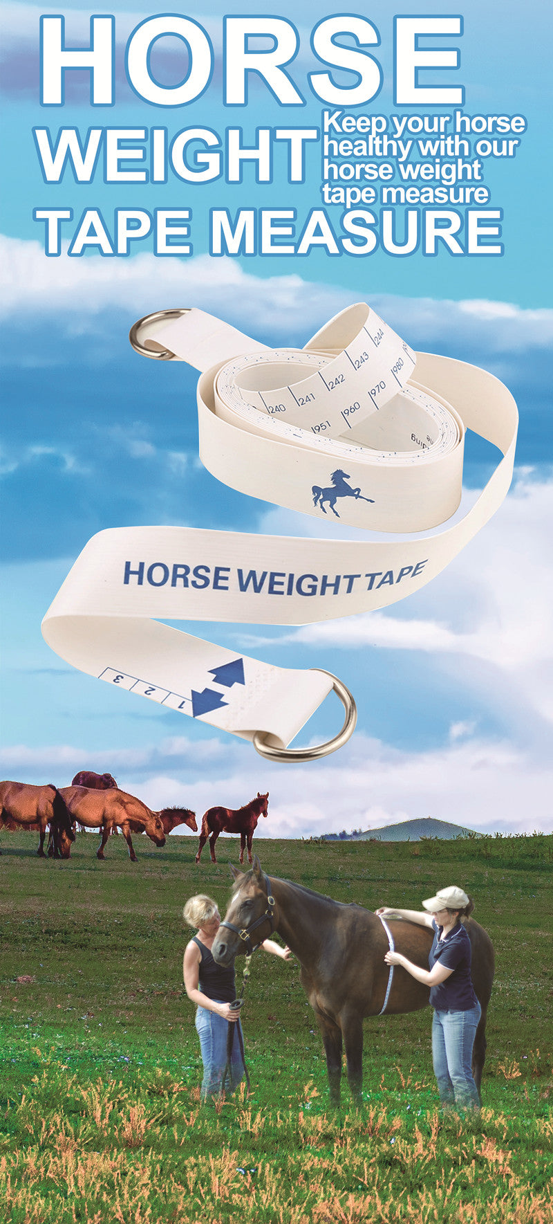 WINTAPE Portable Horse Weight Tape Measure Weight&Height Measurement Farm Tools Farm Animals 250cm/96 Inch Measuring Ruler