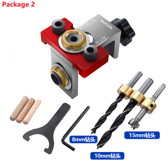 Self-Centering Dowel Jig 3 In 1 Drill Guide Locator 8mm/15mm Adjustable Pocket Hole Jig Drill Bits for Woodworking DIY Tools